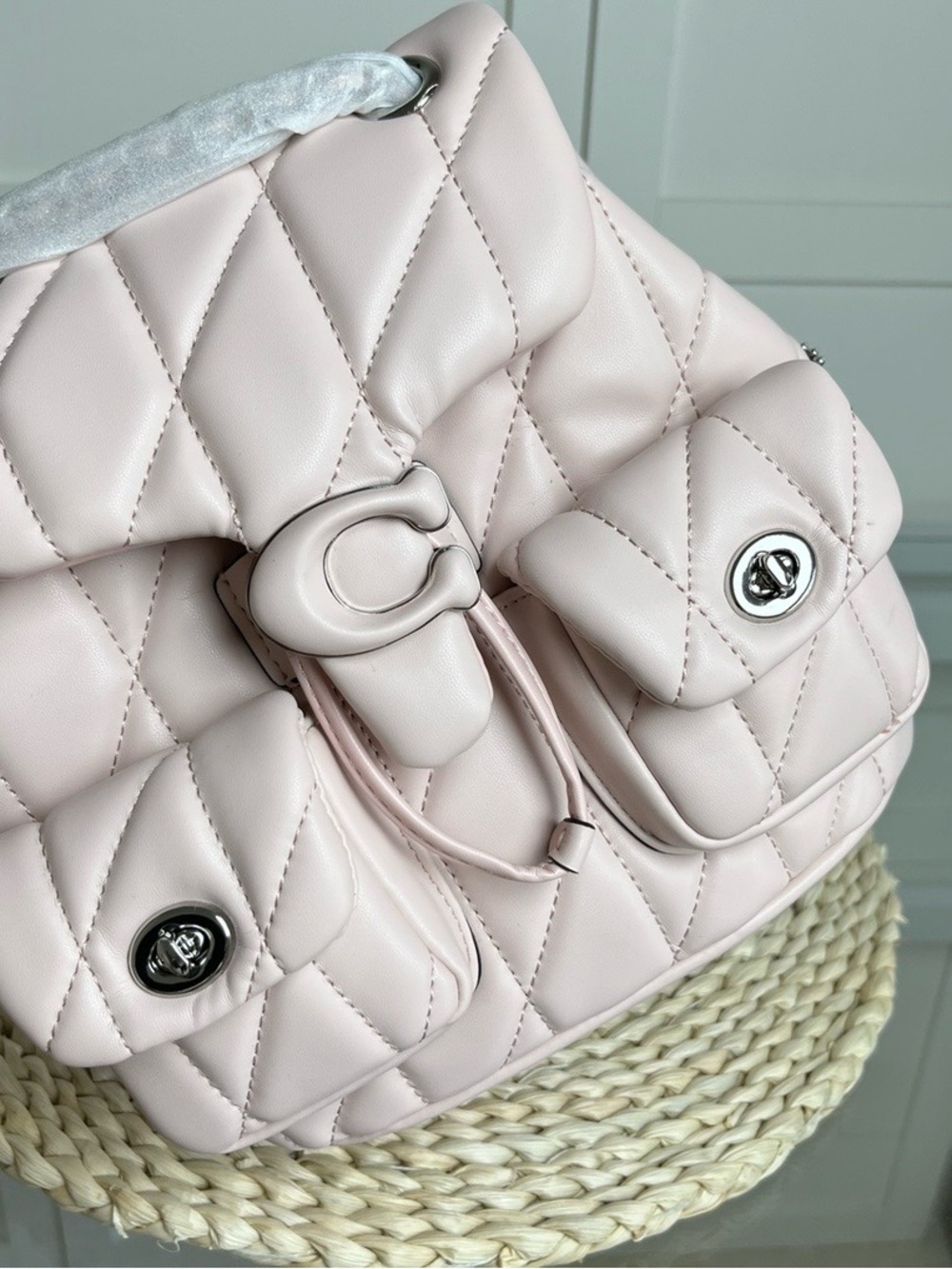 Coach Quilted Pale Pink Leather Backpack with Front Pockets - Picture 6 of 10